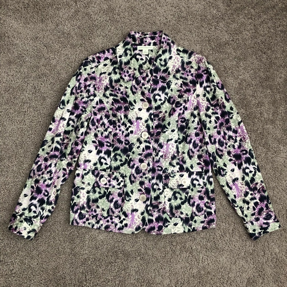 Appleseed’s Purple Gray Blazer Jacket Animal Print Womens S